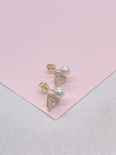 Load image into Gallery viewer, 18k Gold Filled Faux Pearl Stud with Triangle CZ Stone