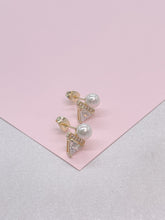 Load image into Gallery viewer, 18k Gold Filled Faux Pearl Stud with Triangle CZ Stone