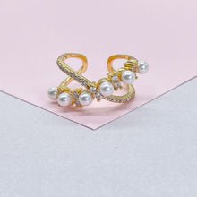 Load image into Gallery viewer, Adjustable 18k Gold Filled CZ and pearl Ring Dainty Jewelry