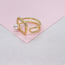 Load image into Gallery viewer, Adjustable 18k Gold Filled CZ and pearl Square Ring Dainty Jewelry