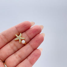 Load image into Gallery viewer, Adjustable 18k Gold Filled CZ and pearl Star-Fish Ring Dainty Jewelry