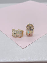 Load image into Gallery viewer, 18k Gold Filled Large Baguette Cut CZ Huggie Earring