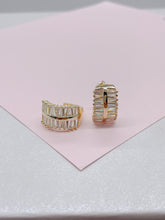 Load image into Gallery viewer, 18k Gold Filled Large Baguette Cut CZ Huggie Earring