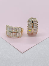 Load image into Gallery viewer, 18k Gold Filled Large Baguette Cut CZ Huggie Earring
