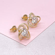 Load image into Gallery viewer, 18k Gold Filled Flower Stud Earrings with CZ Stone