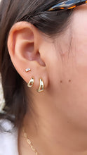 Load image into Gallery viewer, Tiny 18k Gold Filled Small Tear Drop Shape Huggie Clicker Earrings