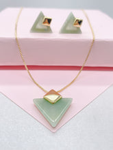 Load image into Gallery viewer, 18k Gold Filled Dainty Natural Stone Triangle Shaped Necklace and Stud Set
