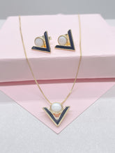 Load image into Gallery viewer, 18k Gold Filled Enamel Triangle with round natural stone set