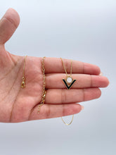 Load image into Gallery viewer, 18k Gold Filled Enamel Triangle with round natural stone set
