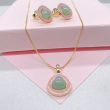 Load image into Gallery viewer, 18k Gold Filled, Avocado Style Necklace Set With Enamel and Natural Stone