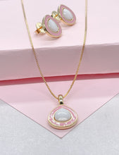 Load image into Gallery viewer, 18k Gold Filled, Avocado Style Necklace Set With Enamel and Natural Stone