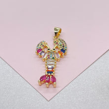 Load image into Gallery viewer, 18k Gold Filled Small Colorful CZ Lobster with Baguette Stones