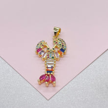 Load image into Gallery viewer, 18k Gold Filled Small Colorful CZ Lobster with Baguette Stones