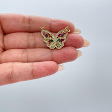 Load image into Gallery viewer, 18k Gold Filled Butterfly Charm with Colorful Micro Pave Zirconia Multicolor Butterfly Pendant