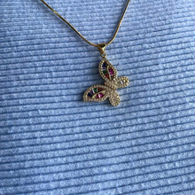 Load image into Gallery viewer, 18k Gold Filled Colorful Butterfly Pendant with Colorful Baguette Stones and White Pave