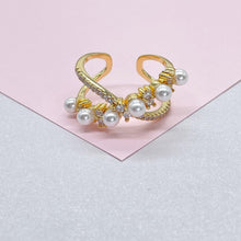 Load image into Gallery viewer, Adjustable 18k Gold Filled CZ and pearl Ring Dainty Jewelry