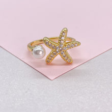 Load image into Gallery viewer, Adjustable 18k Gold Filled CZ and pearl Star-Fish Ring Dainty Jewelry