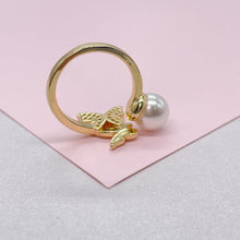 Load image into Gallery viewer, Adjustable 18k Gold Filled CZ and pearl Butterfly Ring Dainty Jewelry