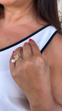 Load image into Gallery viewer, Adjustable 18k Gold Filled CZ and pearl Butterfly Ring Dainty Jewelry
