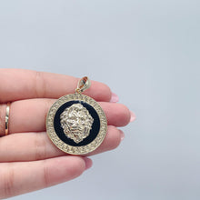 Load image into Gallery viewer, 18k Gold Filled Lion Head Pendant - Greek Key Black Enamel