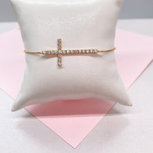 Load image into Gallery viewer, 18k Gold Filled Rose Gold Dainty Box Chain Bacelet with CZ cross