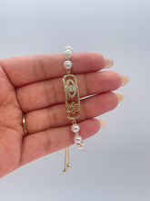 Load image into Gallery viewer, 18k Gold Filled Pearl Adjustable Bracelet with Evil Eye and Hamsa