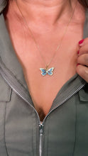 Load image into Gallery viewer, 18k Gold Filled Blue tones Enamel Butterfly Charm With CZ Pave