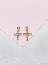Load image into Gallery viewer, 18k Gold Filled Clear CZ Baguette Stone Cut Cross Pendant In 2 Sizes