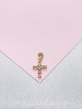 Load image into Gallery viewer, 18k Gold Filled Clear CZ Baguette Stone Cut Cross Pendant In 2 Sizes
