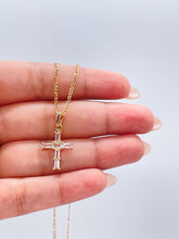 Load image into Gallery viewer, 18k Gold Filled Clear CZ Baguette Stone Cut Cross Pendant In 2 Sizes