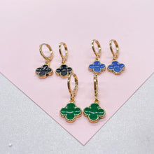 Load image into Gallery viewer, 18k Gold Filled Colorful Enamel Clover Flower Dangle Earrings