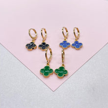 Load image into Gallery viewer, 18k Gold Filled Colorful Enamel Clover Flower Dangle Earrings