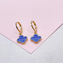 Load image into Gallery viewer, 18k Gold Filled Colorful Enamel Clover Flower Dangle Earrings