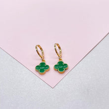 Load image into Gallery viewer, 18k Gold Filled Colorful Enamel Clover Flower Dangle Earrings
