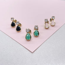 Load image into Gallery viewer, 18k Gold Filled CZ Pear Earrings: Colorful Stone Dangle