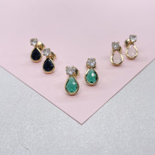 Load image into Gallery viewer, 18k Gold Filled Colorful CZ Pear Cute Stone Earrings, available in 3 colors