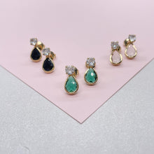 Load image into Gallery viewer, 18k Gold Filled CZ Pear Earrings: Colorful Stone Dangle