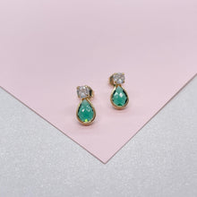 Load image into Gallery viewer, 18k Gold Filled Colorful CZ Pear Cute Stone Earrings, available in 3 colors