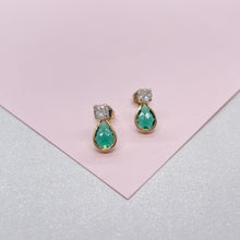 Load image into Gallery viewer, 18k Gold Filled CZ Pear Earrings: Colorful Stone Dangle