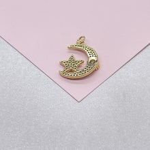 Load image into Gallery viewer, 18k Gold Filled CZ Pave Moon & Star Necklace Charm