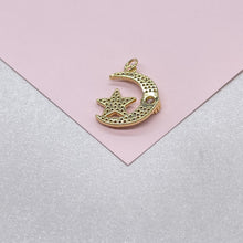 Load image into Gallery viewer, 18k Gold Filled CZ Pave Moon & Star Necklace Charm