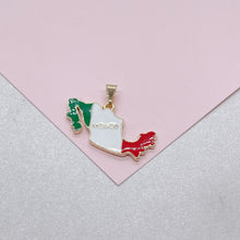 Load image into Gallery viewer, 18k Gold Filled Enamel Mexican Flag Pendant, Mexican Jewlery, Birthday Gift