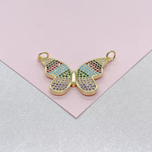 Load image into Gallery viewer, 18k Gold Filled Butterfly Charm with Colorful Micro Pave Zirconia Multicolor Butterfly Pendant