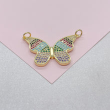 Load image into Gallery viewer, 18k Gold Filled Butterfly Charm with Colorful Micro Pave Zirconia Multicolor Butterfly Pendant