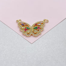 Load image into Gallery viewer, 18k Gold Filled Butterfly Charm with Colorful Micro Pave Zirconia Multicolor Butterfly Pendant