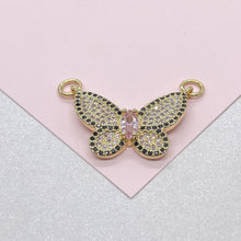 Load image into Gallery viewer, 18k Gold Filled Butterfly Charm with Baby Pink Micro Pave Zirconia Butterfly Pendant