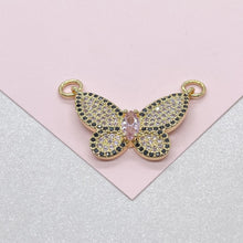 Load image into Gallery viewer, 18k Gold Filled Butterfly Charm with Baby Pink Micro Pave Zirconia Butterfly Pendant