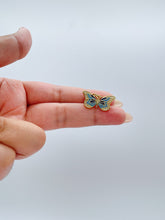 Load image into Gallery viewer, 18k Gold Filled Blue tones Enamel Butterfly Charm With CZ Pave