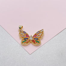 Load image into Gallery viewer, 18k Gold Filled Butterfly Charm with Colorful Baguette Charms