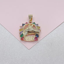 Load image into Gallery viewer, 18k Gold Filled Multicolor Horse Shoe Engraved Pendant, Western theme, Cowboy Themed pendant